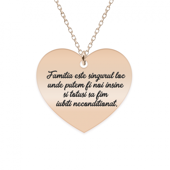 Colier argint inimioara 20 mm - personalizata cu text - placat cu aur roz